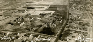 Historic aerial photograph of Central Avenue in Nob Hill in Albuquerque