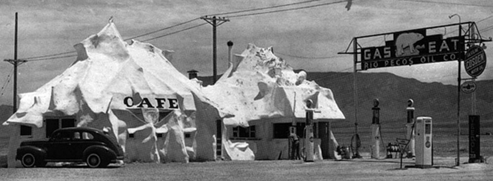 Historic photograph of igloo shaped cafe in Nob Hill on Route 66