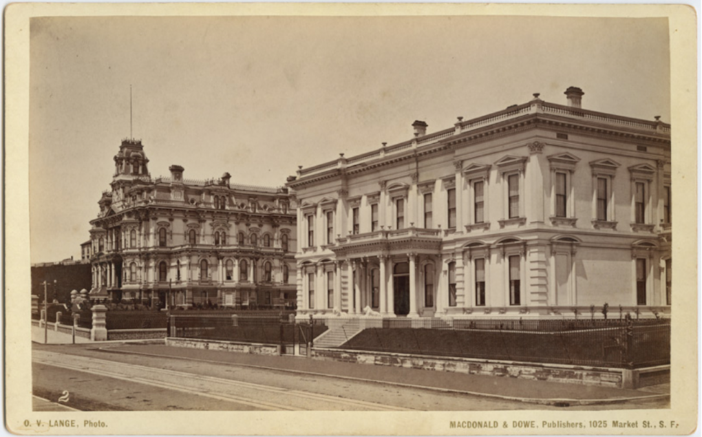 Photo of the Crocker and Coltron Mansion in 1881 in Nob Hill San Francisco prior to the 1906 earthquake.