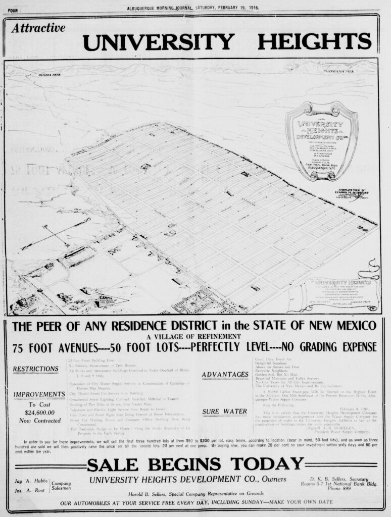 1916 Newspaper article promising water and level lots.