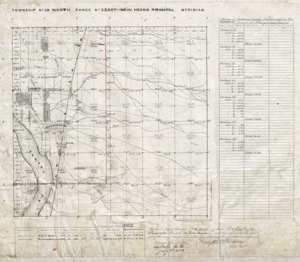 Early land survey map of Albuquerque.