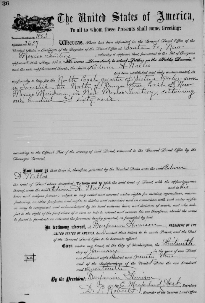 Land patent for Monterey Hills.