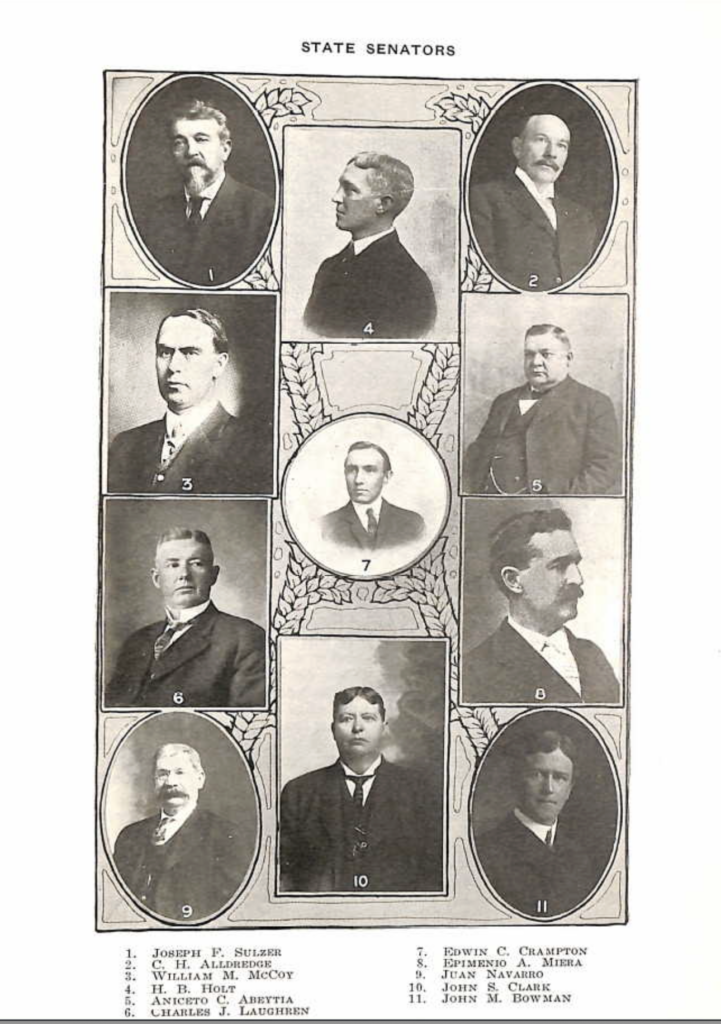 Image of State Senators from the 1913 New Mexico Blue Book with photograph of Joseph F. Sulzer.