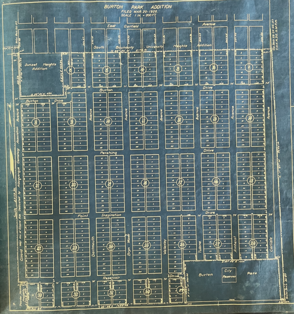Early plat of Monterey Hills Subdivision, first known as Burton Park Addition.